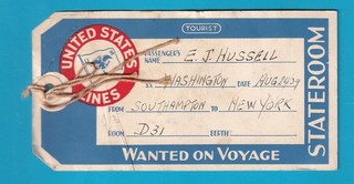 Original UNITED STATES LINES S.S. WASHINGTON Baggage Tag