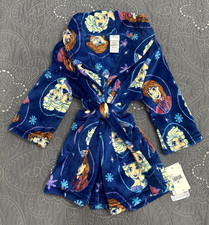 Disney Frozen Elsa Anna Fleece Bathrobe Flame Resistant Navy Girls 2T