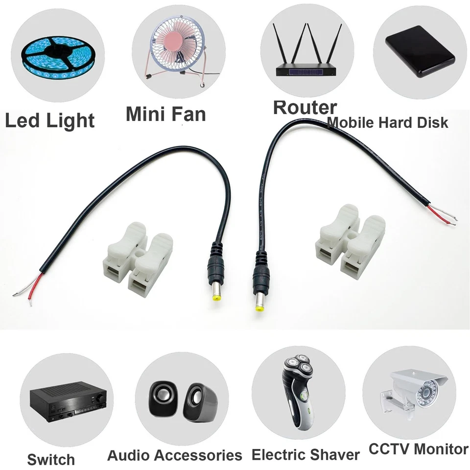 2pcs DC Power Cable 5.5mm x 1.7mm Male Tinned Ends CCTV Camera LED Strip Router - Image 2 of 4