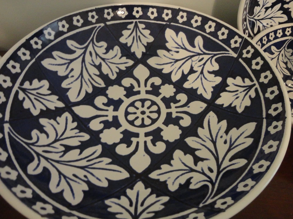 WILLIAMS SONOMA AZULEJO AZUL FLOR DE LIS PATRÓN TAZÓN GRANDE PARA SERVIR PASTA 14" Foto 4 de 4