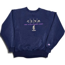 Vintage 1996 Atlanta Olympics Sweatshirt Mens XL Navy USA Champion Sun Fade 90s