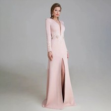 Deep V Neck Evening Dresses Long Sleeves Mermaid Prom Applique Party Dresses