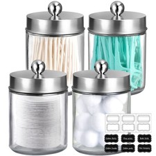 4pc Apothecary Jars Bathroom Vanity Storage Organizer Set countertop Canister Wi