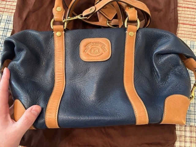 GHURKA Women's Heritage Grace Pebbled Navy Blue & Brown Leather Bag Pre-owned - Image 3 of 4