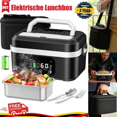 Elektrische Lunchbox 1350ML Edelstahl 20000mAh Akku LCD Timer Self-Heating Box