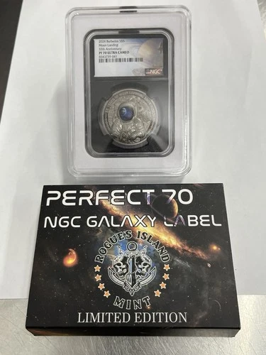 2024 Barbados Moon Landing 55th Ann. Black Proof 1 oz Silver Coin NGC PF 70 UCAM