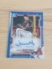 2021 BOWMAN CHROME JUSTIN MARTINEZ 1ST BOWMAN AUTO BLUE MOJO 071/150 #CPA-JM