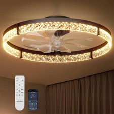24in Ceiling Fan with Light Remote Dimmable Flush Mount LED Black Modern