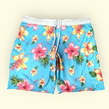 OP Ocean Pacific Swim Trunks Mens 2XL Floral Hawaiian Blue Shorts