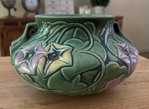 Roseville Morning Glory Green 1935 Vintage Art Pottery Ceramic Bowl Vase 268-4