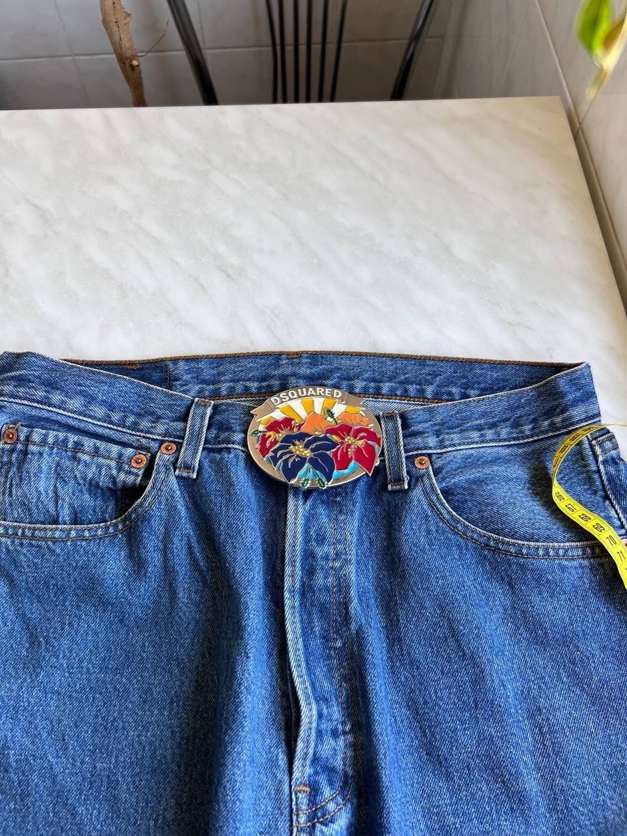 Dsquared2 Y2k Big Buckle Belt Floral Flowers Logo Steel Metal