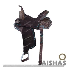 Premium Barrel Racing Western Leather Saddle Set Hand Tooled with Free Tack