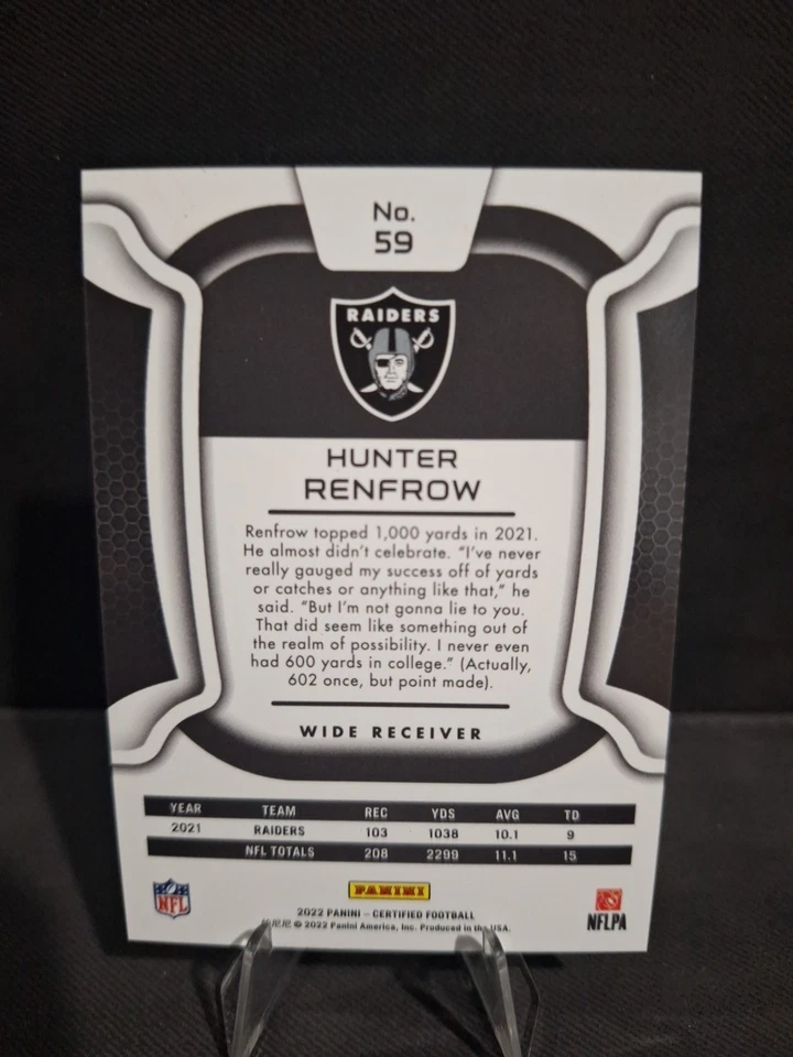 2022 Panini Certified Red /99 Hunter Renfrow Raiders - Image 2 of 2