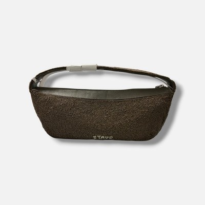 Staud Women's Brown Beaded Embellished Top Zip Demy Shoulder Bag