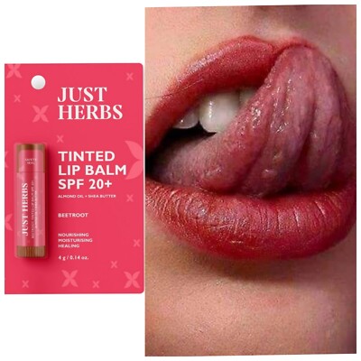 Just Herbs Tinted BEETROOT Lip Balm for Unisex with SPF 20+ for Dark Lips 4g