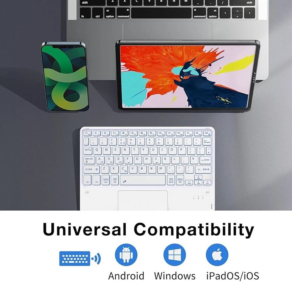 10 Inch Wireless Keyboard with Touchpad, 7 Colors Illuminated Backlit, Bluetooth - Image 2 of 4