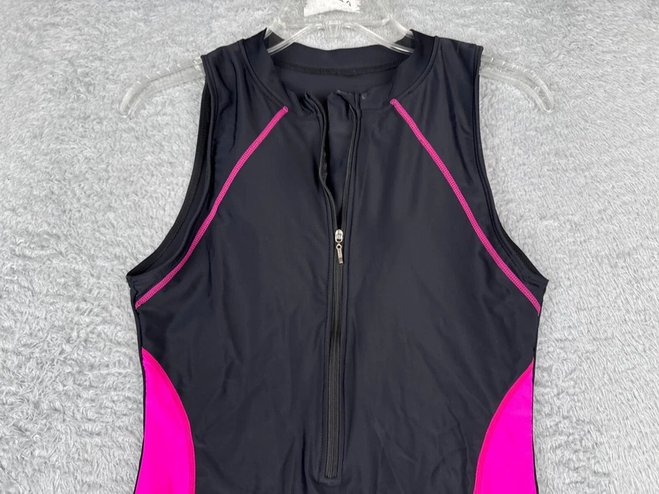 Traje de baño para mujer mediano negro rosa sin mangas 1/2 cremallera deportes surf una pieza Foto 4 de 4