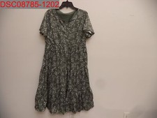 NWT - Women's Olive Green Dress with Floral Design, Size M, 1500025