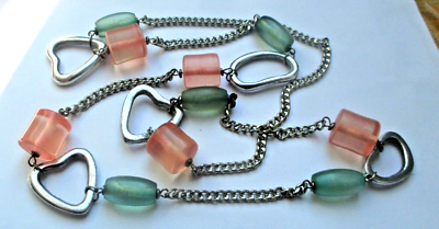Collier Sautoir Vintage En Perles Vertes Et Translucides - Argenté - Long - Parfait état - Origine France