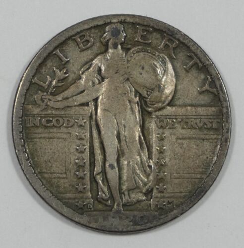 Cuarto de dólar Standing Liberty 1920-D muy fino plata 25c - Imagen 3 de 4