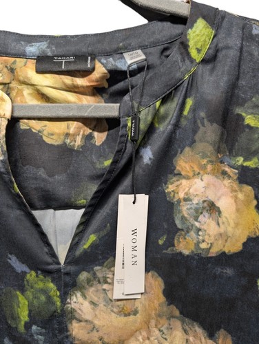 Blusa Floral Tahari Mujer 1X Pintada Noche Jardín Amarillo Rosa Manga Gorra Top - Imagen 5 de 12