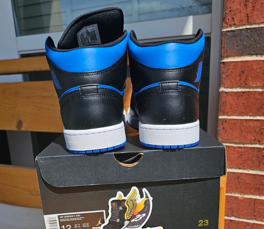 Size 12- Air Jordan 1 Mid Black Royal Blue DQ8426042 In- Hand | eBay