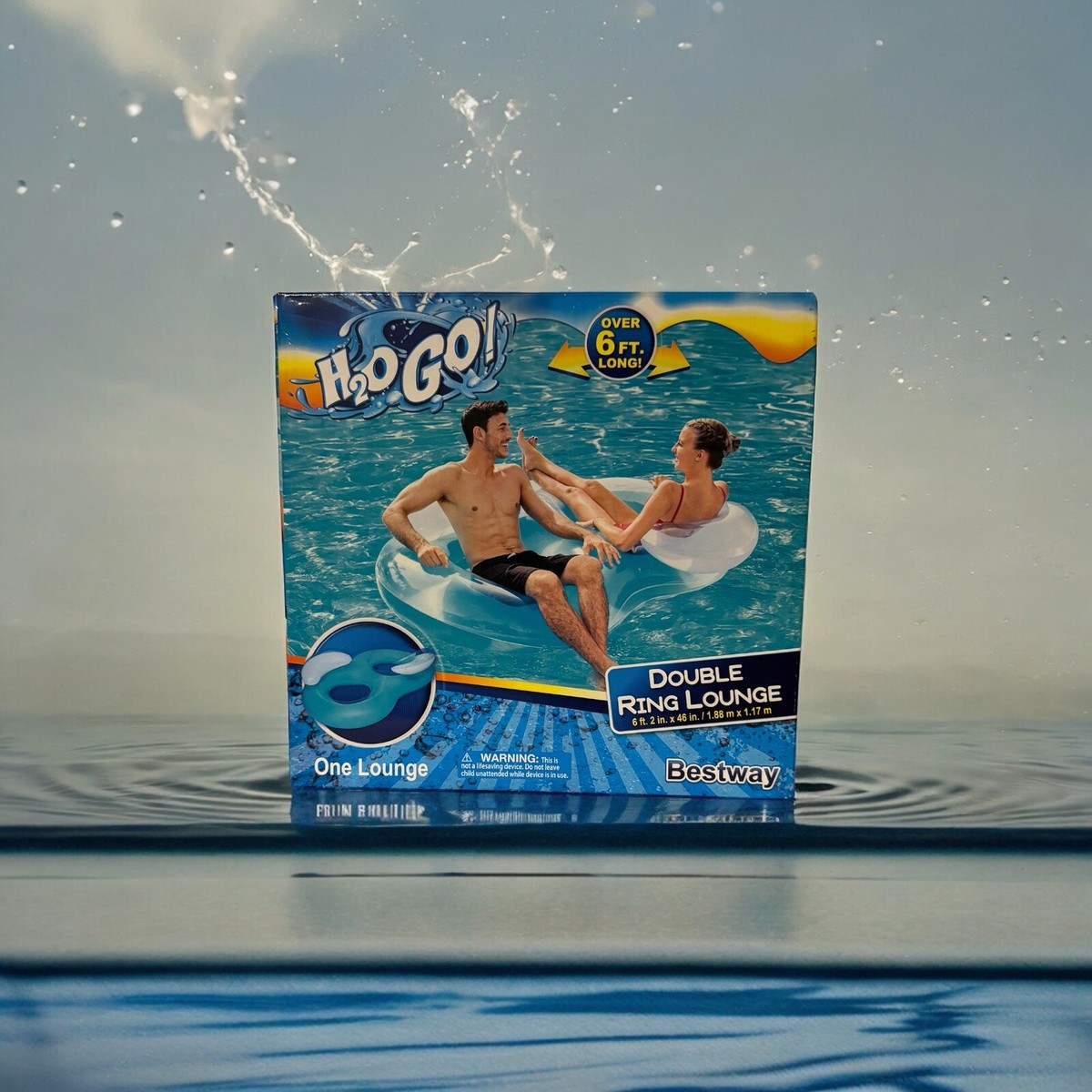 Bestway H2O Go! Double Ring Lounge Inflatable Pool Float 6Ft