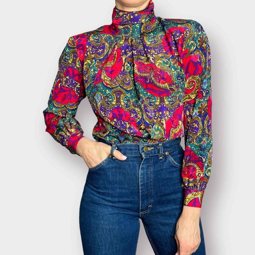 80s Nicola Pink Purple Teal Paisley Blouse