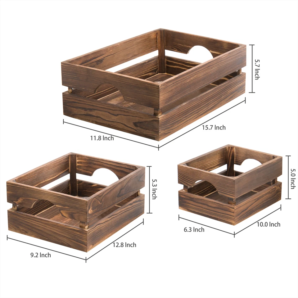 MyGift 16 x 12 Inch Nesting Rustic Brown Wood Storage & Accent Crates, Set of 3 - Image 4 of 4