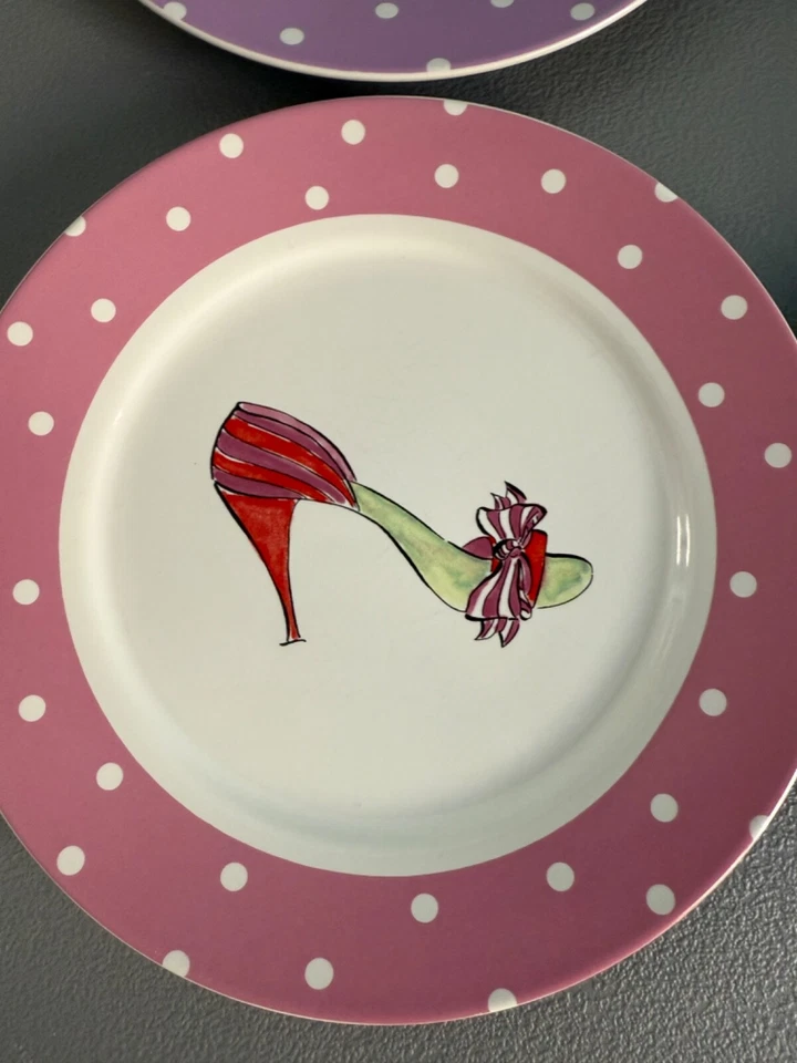 4 Rosanna High Heel Stiletto Shoe Luncheon Plates Colorful Pastel Polka Dot 8" - Image 4 of 4