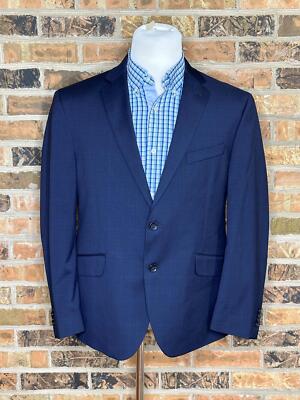 New 44S Kenneth Col Slim-Fit Navy Blue Plaid 2 Button Sport Coat Blazer JU5