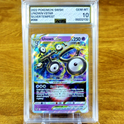 Pokemon Silver Tempest Unown VSTAR 066/195 AGS Gem-MT 10 Holo Rare