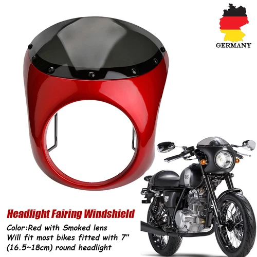 Retro 7" Motorcycle Headlight Fairing Red Lamp Mask For Harley Cafe Racer