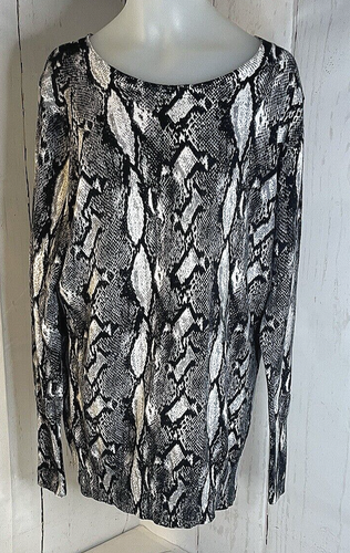 Suéter Worthington Para Mujer Talla Med Blanco y Negro Manga Larga Estampado Serpiente 1468H - Imagen 11 de 11