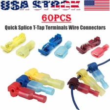 60PCS Insulated T-Taps Quick Splice Crimp Terminals Electrical Wire Connectors