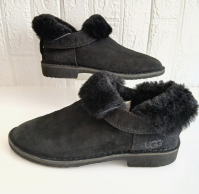 UGG Black Suede Women's size 10 Shearling Slip On Ankle Boots