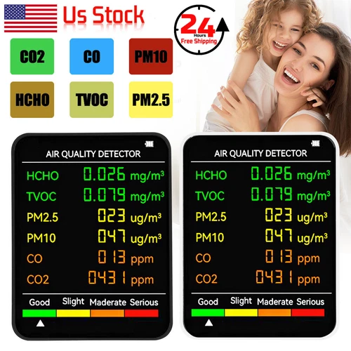 6 in 1 Air Quality Monitor CO2 Meter Carbon Dioxide Level TVOC HCHO Detector NEW