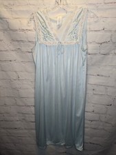Vintage Dreamaway Blue Sleeveless Embroidered Lace Nylon Long Nightgown Sz L