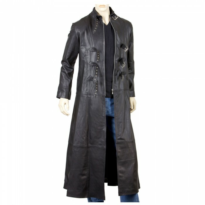 Men's Goth Steampunk Gothic Leather Trench Coat Jacket Full Length