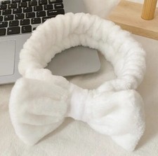Adult Plush Makeup Hair Band Headband Women Cute Bow Spa Head Wrap - WHITE
