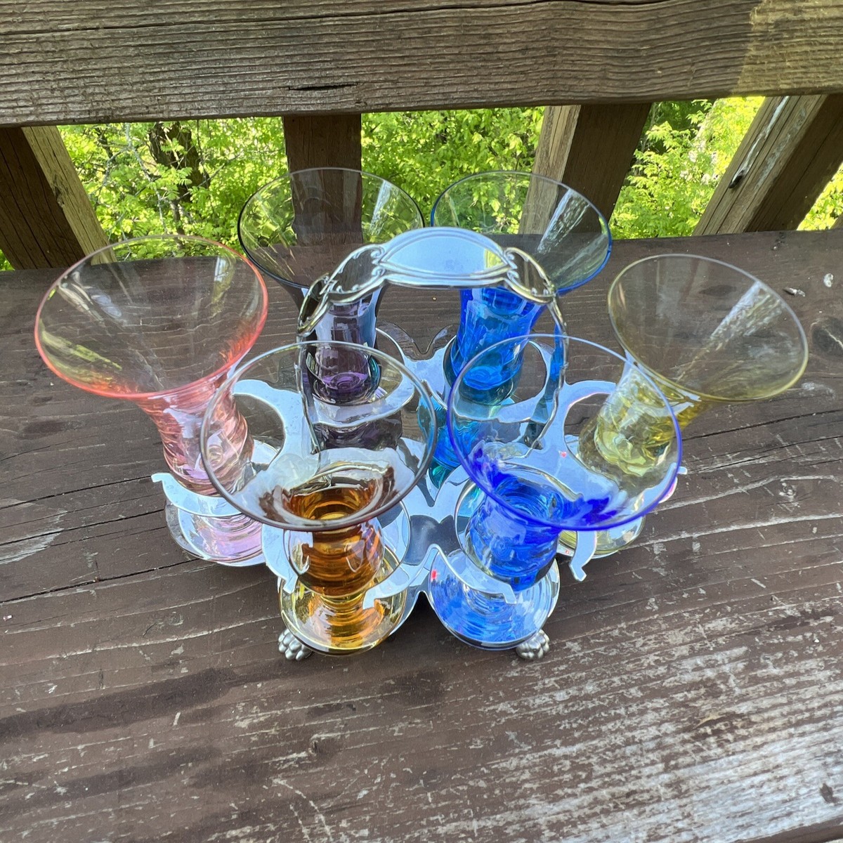 Farberware Cordial Glass Holder Caddy Set 6 Different Colored