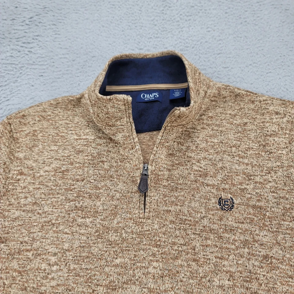 Chaqueta Chaps Para Hombre Grande Marrón Blanco Estampado 1/4 Cremallera Pullover Manga Larga Foto 2 de 4