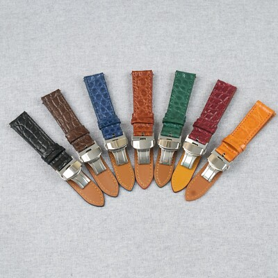 #ad Flat Crocodile Leather Watch Band Men Real Crocodile Watch Strap Quick Release $23.74