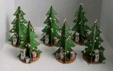 6 Christmas Tree Set Wood Handmade Rustic Primitive Holiday Christmas Decor