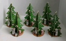 6 Christmas Tree Set Wood Handmade Rustic Primitive Holiday Christmas Decor 