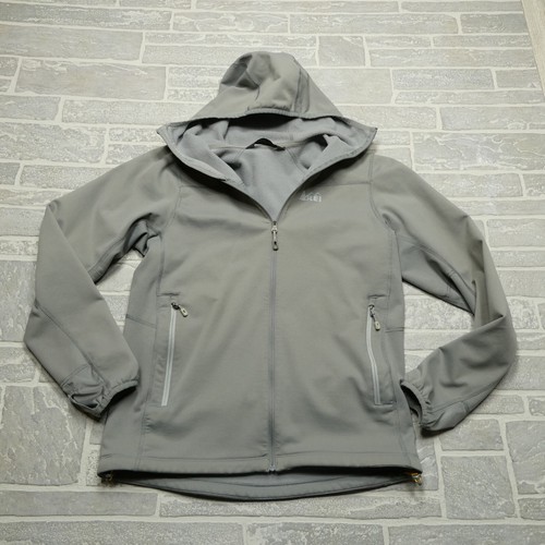 REI Pullover Damen mittelgrau durchgehender Reißverschluss Taschen Fleece Kapuzenpullover Hoodie