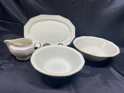 Wissterliug ''IVORY / GOLD'' Schwarzenbach  ~ 4 Piece Serving Set: Bowls, Gravy ++