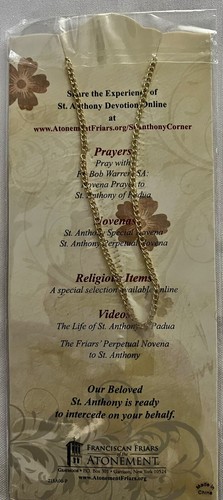 Franciscan Friars of the Atonement Pray For Us St. Anthony Goldtone Necklace - Picture 3 of 3