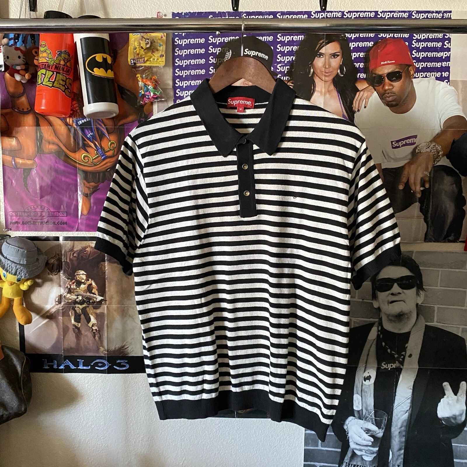 Polo tricoté à rayures Supreme noir 2018