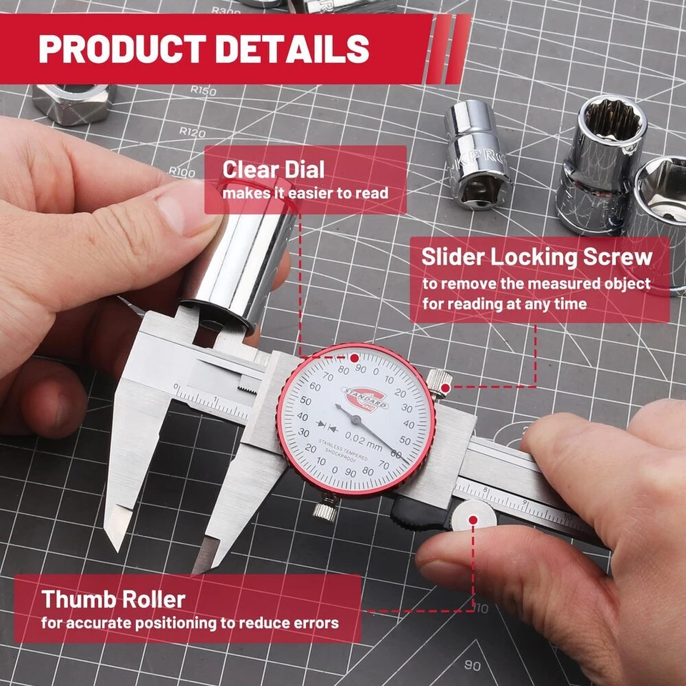 Metric Dial Caliper MeasuringTool 0-150mm Range Mechanical Metal Stainless Steel - Image 4 of 4